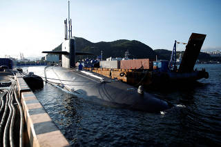 U.S. Ballistic Missile Submarine USS Kentucky anchored at Busan Naval Base