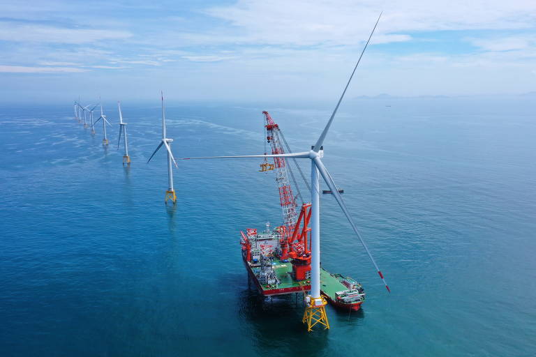 Veja fotos da 1ª turbina eólica do mundo de 16 megawatts no mar, feita pela China