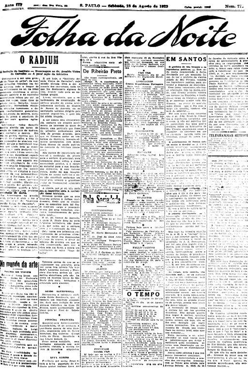 Primeira Página da Folha da Noite de 18 de agosto de 1923