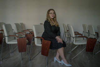 Karolina Borovikova, who received a bachelor?s degree in history and a master?s in Italian translation, at Mariupol State University campus in Kyiv, Ukraine on July 20, 2023. (Laura Boushnak/The New York Times)