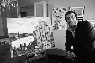 Tony Bennett with one of his paintings at his apartment on the Upper East Side of Manhattan on May 31, 1972. (Larry C. Morris/The New York Times)