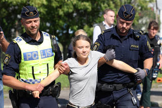 Climate activist Greta Thunberg takes part in a new climate action in Oljehamnen in Malmo
