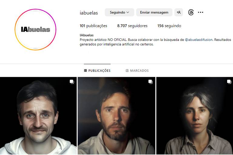 Print de perfil do Instagram @IAbuelas que tem postagens de retratos feitos por inteligência artificial
