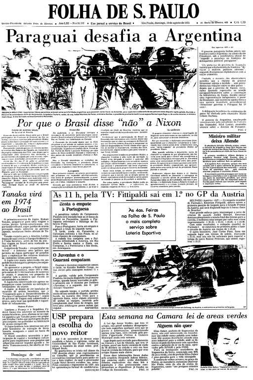 Primeira Página da Folha de 19 de agosto de 1973