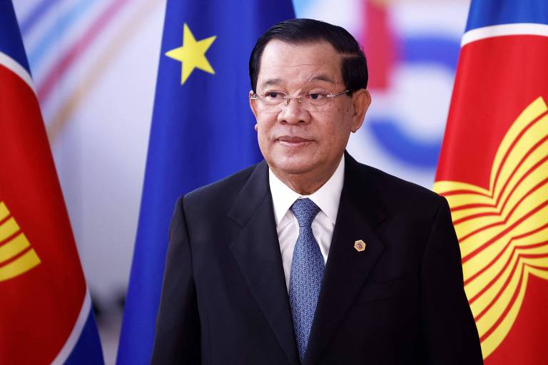 O premiê do Camboja, Hun Sen, durante cúpula com líderes globais na Bélgica
