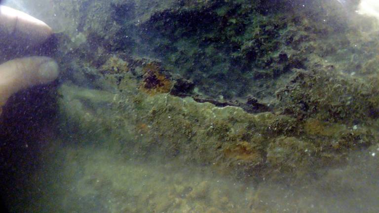 Mergulhador analisa uma das estruturas encontradas no fundo do mar