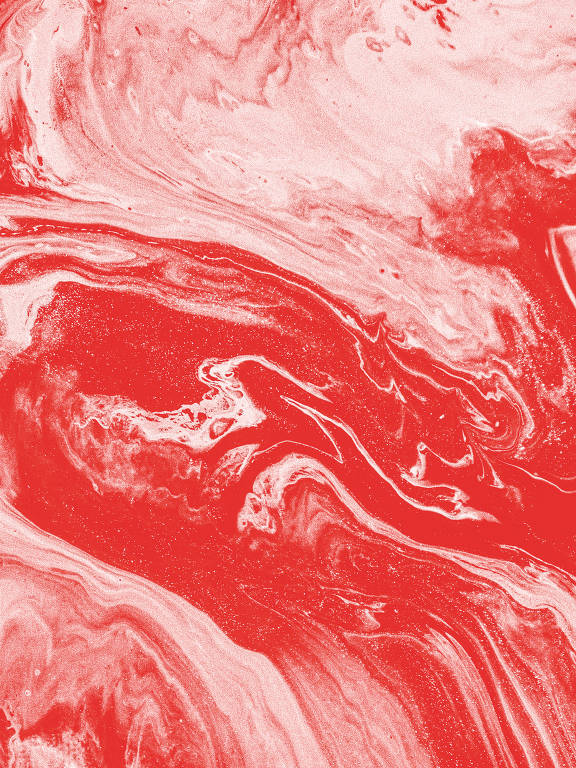 ilustração em vermelho e branco que parece corte de carne sem fim