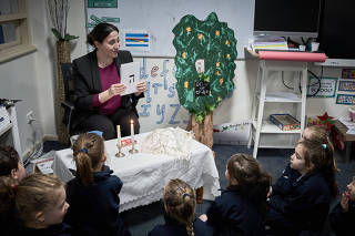 Dvora Zylberman teaches Yiddish to children that attend a secular Jewish primary school at Sholem Aleichem College in Melbourne, Australia, June, 23, 2023. (Christina Simons/The New York Times)