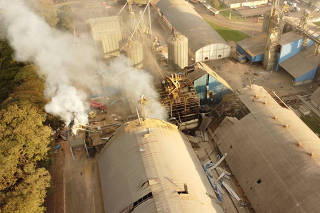 General view after a series of explosions at grain silos owned by agro-industrial cooperative C. Vale in the city of Palotina
