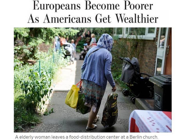 No Wall Street Journal, com fotos de Alemanha e outros, 'Os europeus ficam mais pobres à medida que os americanos ficam mais ricos'