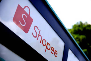 FILE PHOTO: The Shopee logo is seen at an office building in Singapore