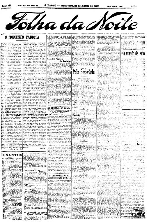 Primeira Página da Folha da Noite de 24 de agosto de 1923
