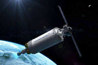 An illustration of Lockheed MartinÕs proposed nuclear-powered spacecraft. (Lockheed Martin via The New York Times)