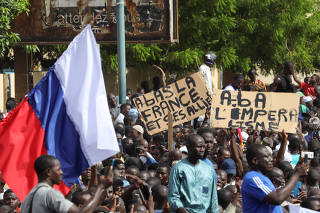 Demonstrators gather in support of the putschist soldiers in the capital Niamey