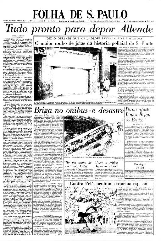 Primeira Página da Folha de 26 de agosto de 1973