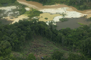 A general view of an illegal gold mining area after a removal operation by security forces and agencies of the Brazilian government in the Yanomami indigenous land, Roraima state