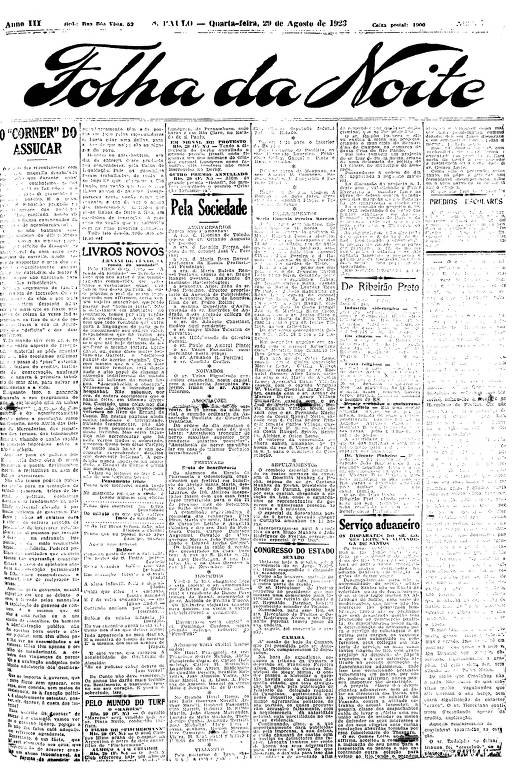 Primeira Página da Folha da Noite de 29 de agosto de 1923