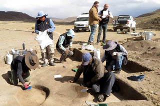 Excavation work at the Wilamaya Patjxa archaeological site in Peru, where the nearly 10,000-year-old remains of a female hunter were found in 2018. (Randall Haas via The New York Times)