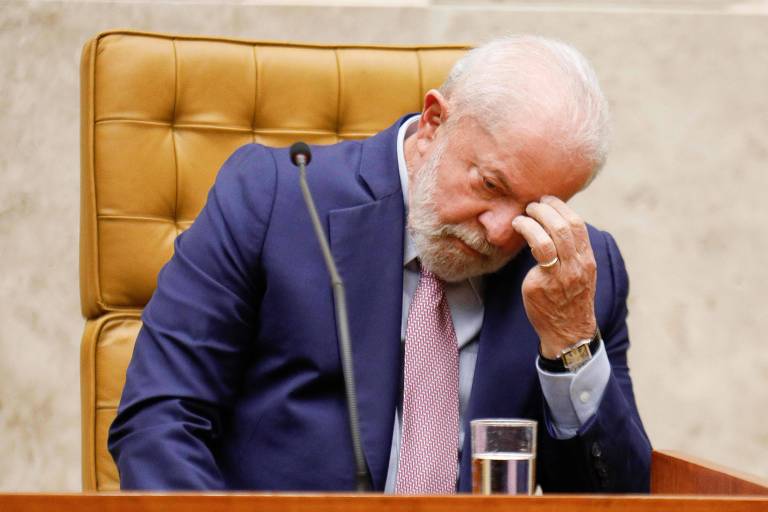 O presidente Lula (PT) no Supremo Tribunal Federal durante posse do ministro Cristiano Zanin nesta quinta (3)