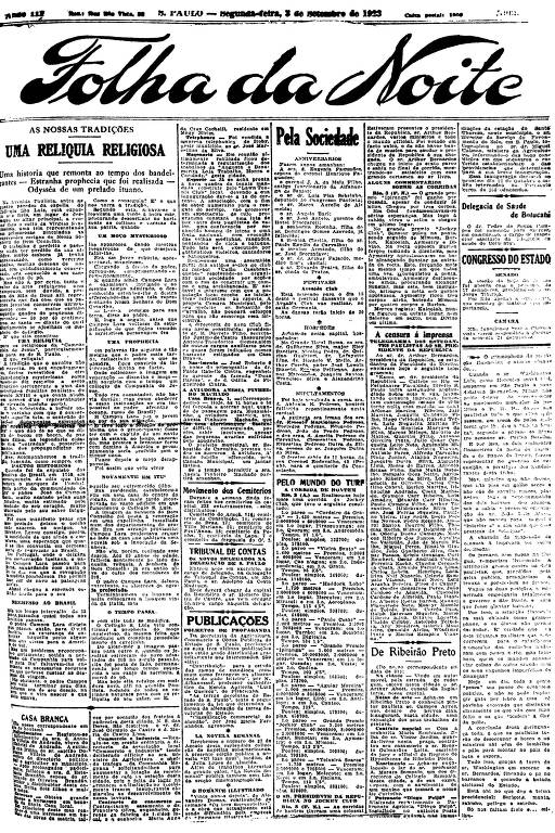 Primeira Página da Folha da Noite de 3 de setembro de 1923