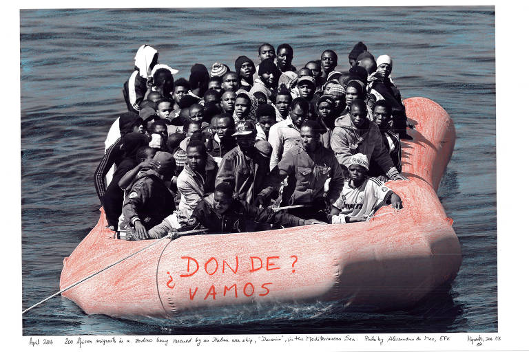 Obra do artista argentino Marcelo Brodsky faz intervenção sobre fotografia que retrata crise migratória no Mediterrâneo
