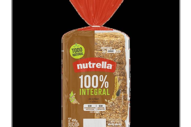 Imagem mostra embalagem antiga do pão de forma da Nutrella, em que havia a inscrição "100% Integral"