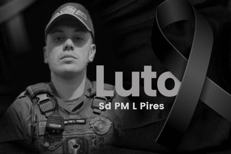 Foto do soldado Leonardo Souza Pires em fundo preto e com a palavra luto