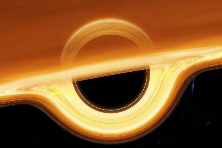 Ilustração de luz ao redor de um buraco negro