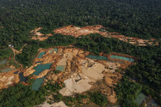 Área de garimpo ilegal em terra indígena no sul do Pará