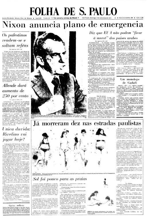 Primeira Página da Folha de 9 de setembro de 1973
