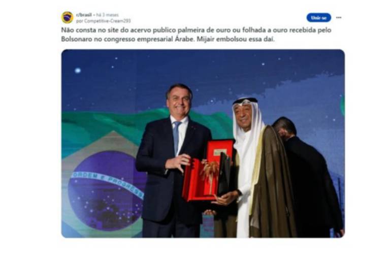 Bolsonaro recebe palmeira dourada 