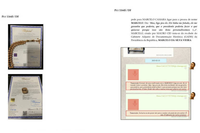O ex-ajudante de ordens Mauro Cid e Marcelo Camara, então assessor de Jair Bolsonaro, trocaram mensagens sobre a venda do Kit Rose, segundo investigação da PF