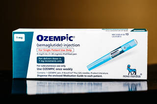 A prescription injector for Ozempic, a weight loss drug, in Portland, Maine on May 23, 2022. (Ryan David Brown/The New York Times)