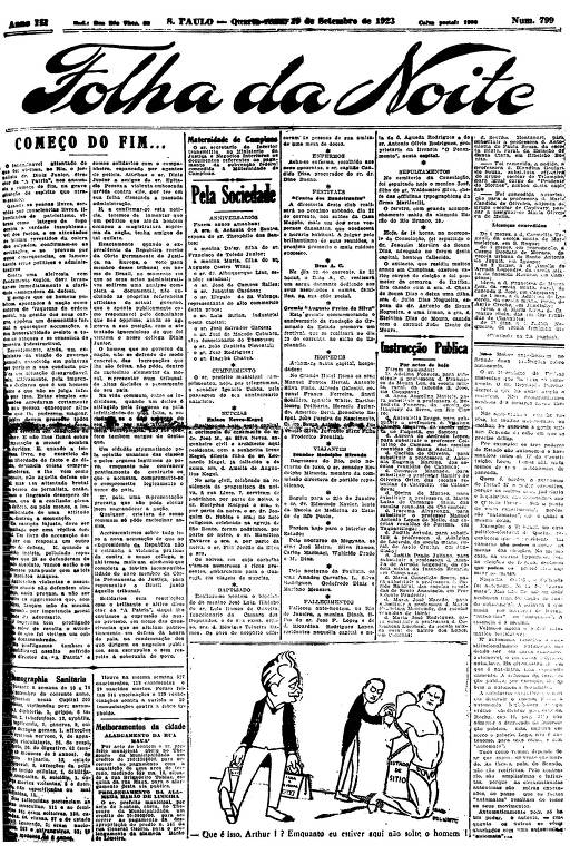 Primeira Página da Folha da Noite de 19 de setembro de 1923