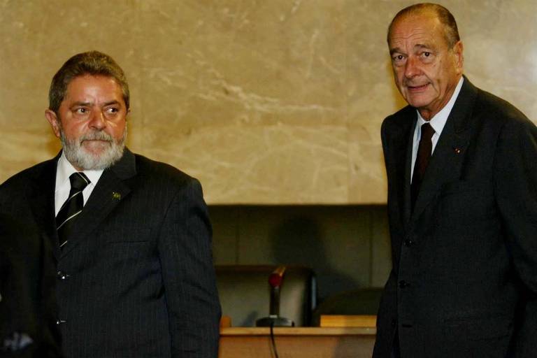 Lula e Jacques Chirac, então presidente da França, durante reunião da ONU