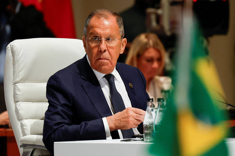 O chanceler russo, Serguei Lavrov, durante cúpula do Brics, na África do Sul