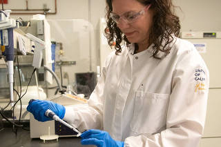 Geneticist Karen Miga is seen at a laboratory at the University of California, in Santa Cruz