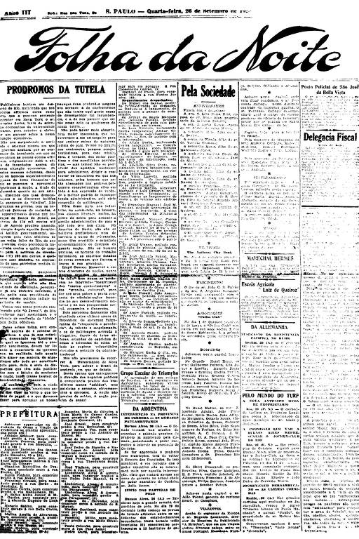 Primeira Página da Folha da Noite de 26 de setembro de 1923