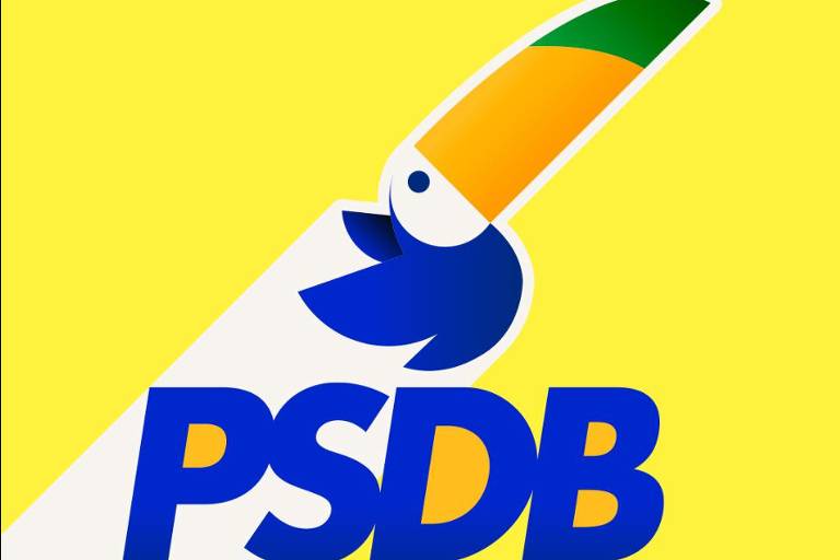 Tucano voando sobre a sigla PSDB