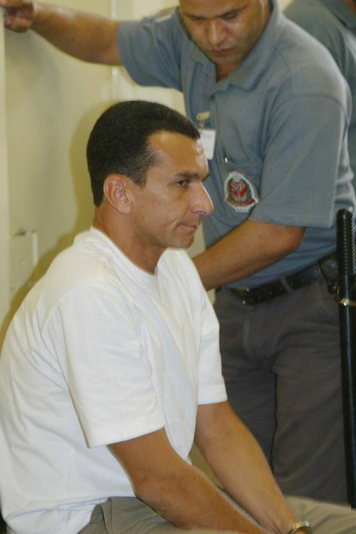 Marcos Willians Herbas Camacho, o Marcola, um dos líderes do PCC, durante depoimento para os deputados federais da CPI do Tráfico de Armas, na penitenciária de Presidente Bernardes (SP)