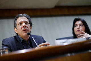 Brazil's Finance Minister Haddad and Brazil's Planning and Budget Minister Tebet attend a press conference in Brasilia
