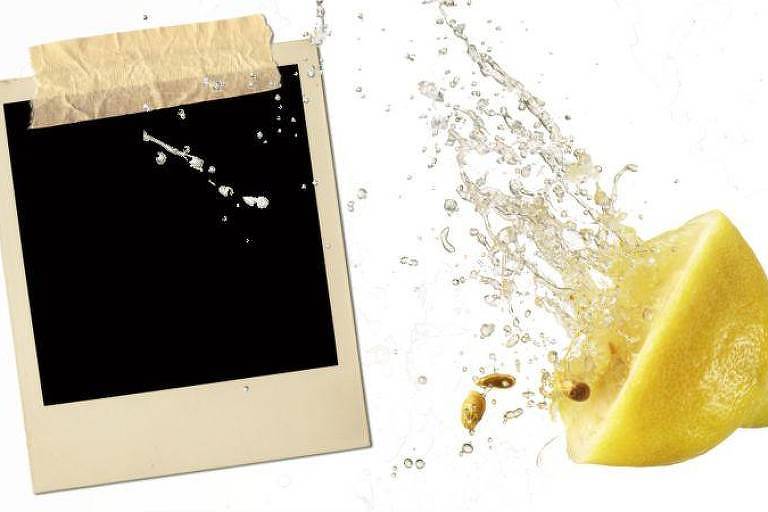 Arte mostra suco saindo de limão e atingindo foto