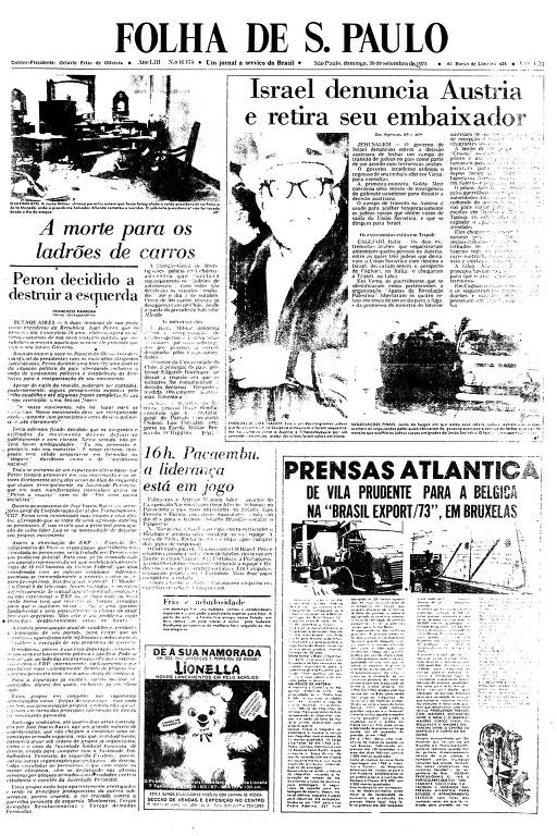 Primeira Página da Folha de 30 de setembro de 1973