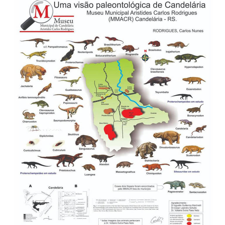 Mapa mostra algumas das espécies encontradas na cidade de Candelária