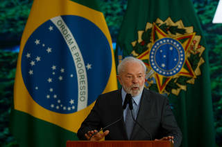 O presidente Lula (PT), em cerimônia no Planalto