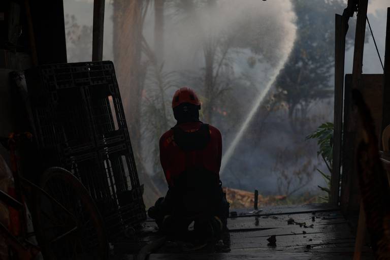 O Amazonas registrou em apenas cinco dias de setembro quase metade (47,7%) do total de focos de calor de todo o mês de agosto; na imagem, bombeiro em Iranduba (AM) na terça-feira