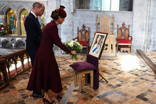 Britain's Prince William and Princess Catherine visit Wales, on the first anniversary of Queen Elizabeth's death