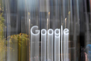 FILE PHOTO: The Google name is displayed outside the company's office in London