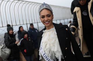Miss USA R'Bonney Gabriel, winner of the 71st Miss Universe pageant, walks at The Empire State Building in New York City