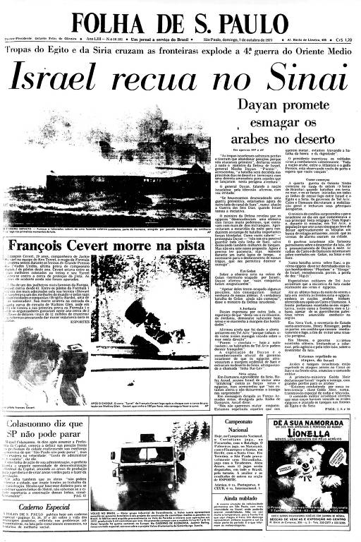 Primeira Página da Folha de 7 de outubro de 1973